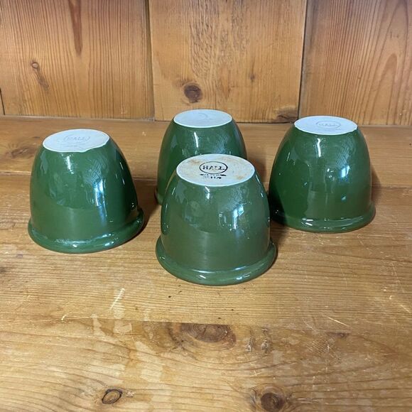 Vintage HALL Ramekin Set of 4 -1 -351 1/2 - 3- 352 Green Custard Dishes Cups USA - Picture 2 of 16
